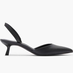 Black Pointed-Toe Slingback Kitten Heel Pumps